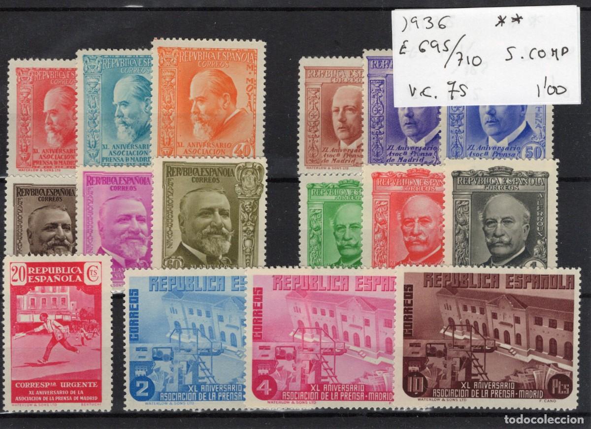 Sellos: Sellos Espa&ntilde;a a&ntilde;o 1936 EDIFIL 695/710** sellos originales en nuevo SERIE COMPLETA v.c. 75 &euro;