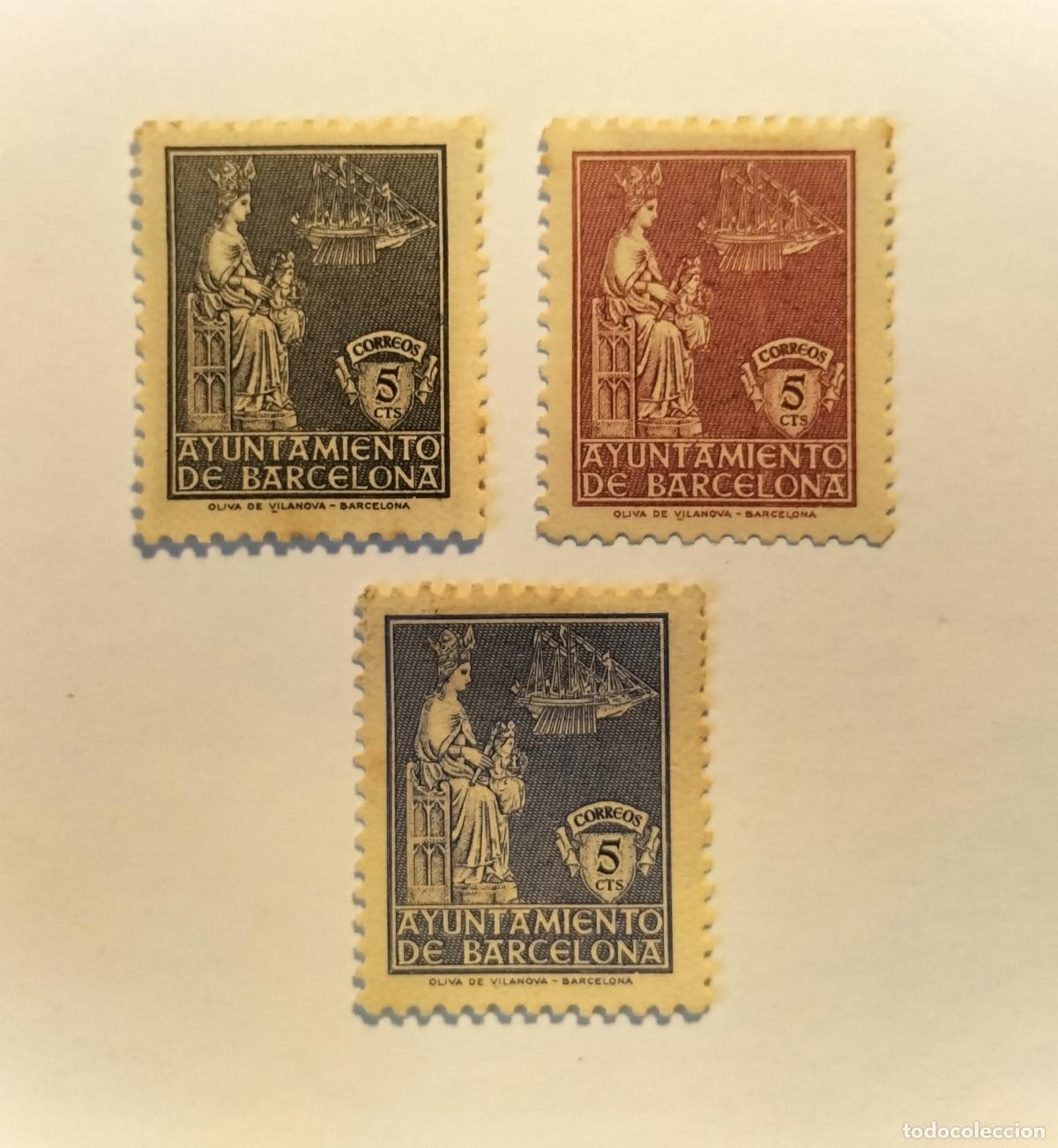 Sellos: SELLOS LOCALES AYUNTAMIENTO DE BARCELONA (3 VALORES) 1944. Edifil 62 al 64.