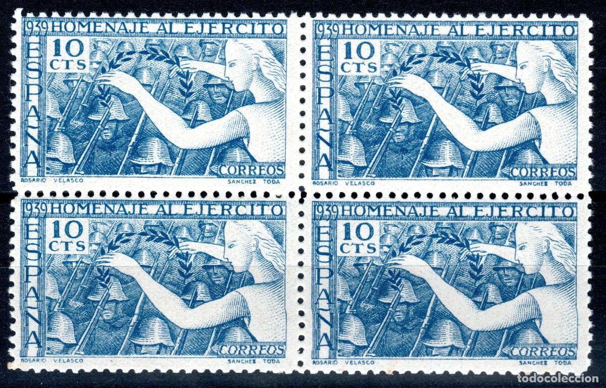 Sellos: EDIFIL 887 HOMENAJE AL EJ&Eacute;RCITO 1939 (BLOQUE DE 4). MNH **