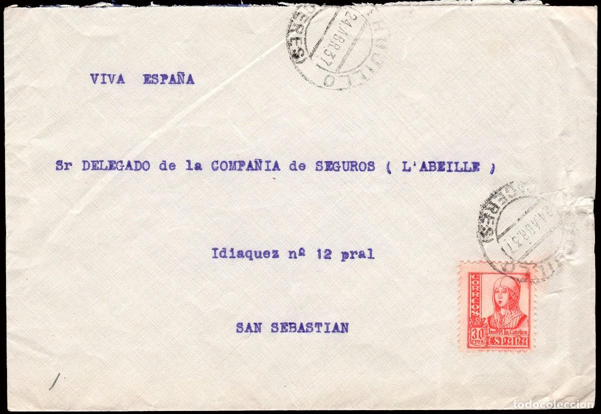 Sellos: C&aacute;ceres - Edi o 823 - Sobre Mat &rdquo;Trujillo 24/Abr./37&rdquo;