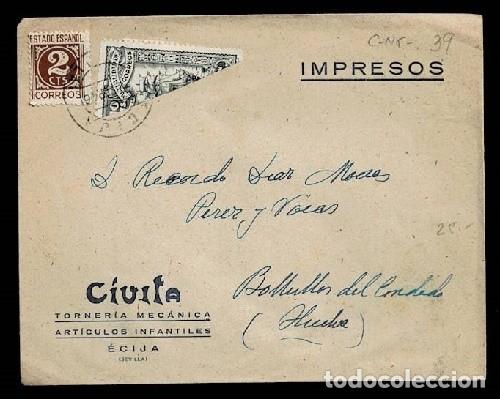 Sellos: Historia Postal Sobre PUBLICITARIO circulado de ECIJA a BOLLULLOS DEL CONDADO el 2-SEP-46 Franquead