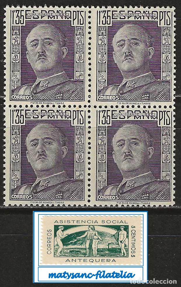 Sellos: ESPA&Ntilde;A 1946-1947. EDIFIL 1001. VALOR DE 1,35 P. EN BLOQUE 4 &rdquo;GENERAL FRANCO&rdquo; MNH***