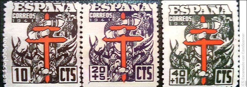 Sellos: Espa&ntilde;a. 948/50 Pro Tuberculosos: Cruz de Lorena en rojo. 1941. Sellos nuevos y numeraci&oacute;n Edifil.
