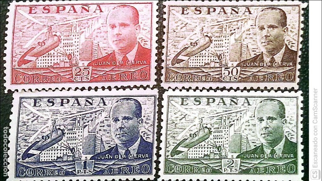 Sellos: Espa&ntilde;a. 881, 883, 884 y 885 Juan de la Cierva: La Cierva y Autogiro. 1939. Sellos nuevos y numeraci&oacute;