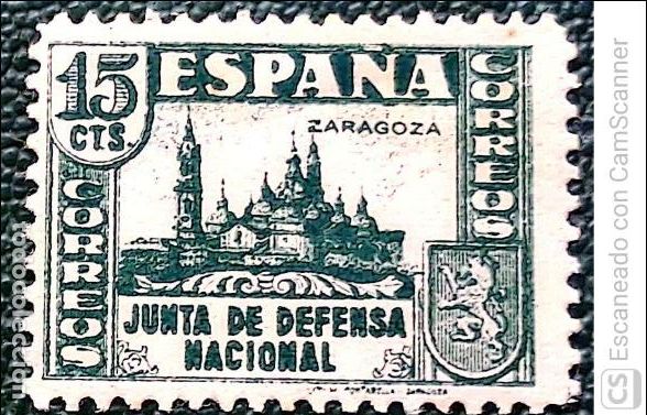 Sellos: Espa&ntilde;a. 806 Junta de Defensa Nacional: Bas&iacute;lica del Pilar. 1936. Sellos nuevos y numeraci&oacute;n Edifil.