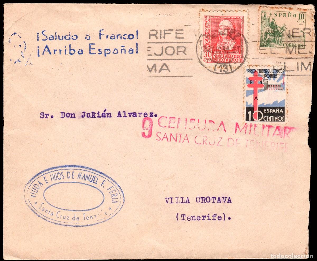 Sellos: Espa&ntilde;a - Edi o 857+866+..- Sobre Mat &rdquo;Tenerife 22/Dic./38&rdquo; + &rdquo;9 Censura Militar - Santa Cruz...&rdquo;