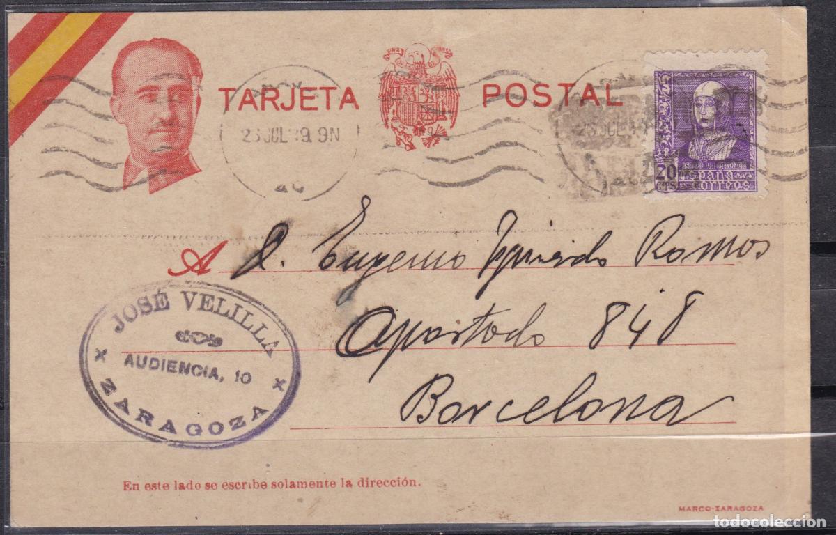Sellos: F6-66- Tarjeta Patri&oacute;tica Ilustrada FRANCO . Jose Velilla ZARAGOZA 1939