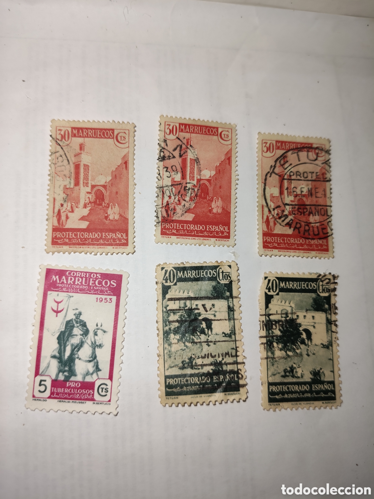 Sellos: 6 sellos de Marruecos protectorado espa&ntilde;ol 1941 usados