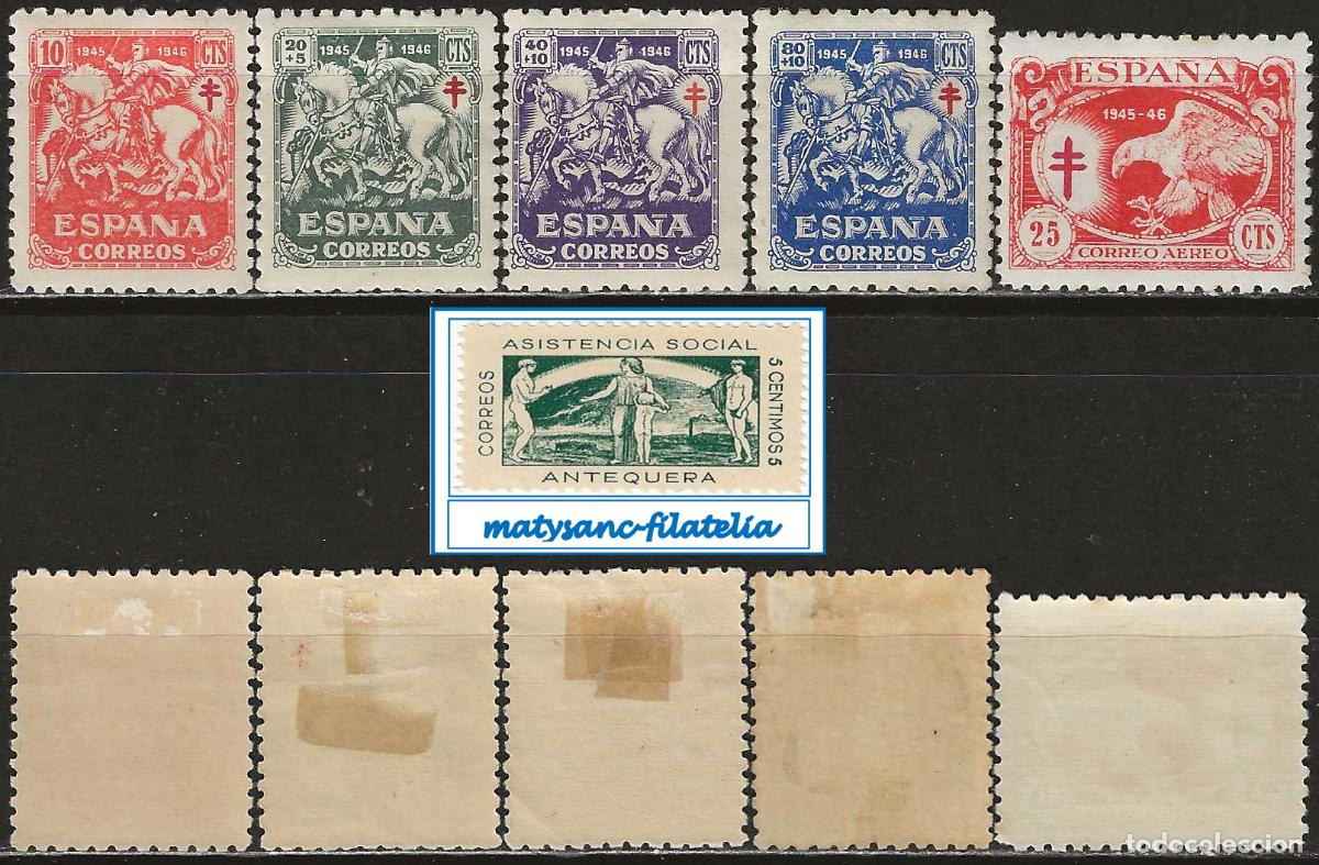 Sellos: ESPA&Ntilde;A 1945. EDIFIL 993/997. SERIE COMPLETA &rdquo;PRO TUBERCULOSOS&rdquo;. VER DESCRIPCI&Oacute;N.