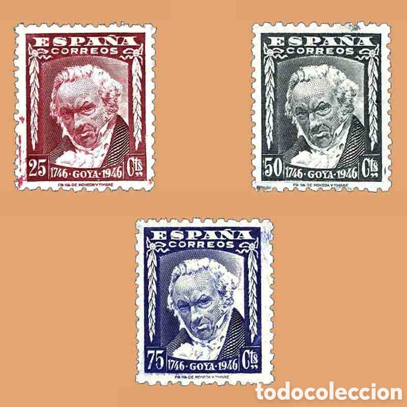 Sellos: 1005/1007 Pliegos de 100 sellos de las series de Goya