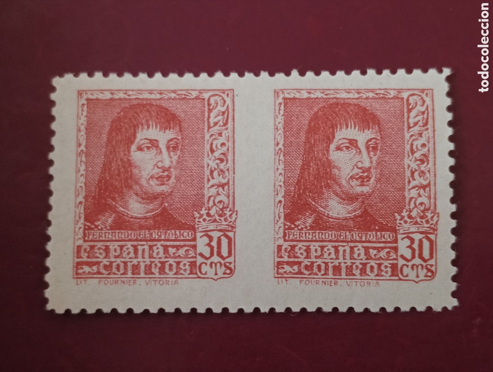 Sellos: SELLOS ESPA&Ntilde;A MNH 1938 FERNANDO EL CAT&Oacute;LICO. PAREJA SIN DENTAR CENTRO. EDIFIL 844A DA. CATALOGO 260&euro;