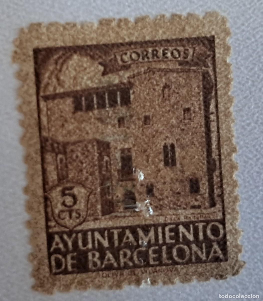 Sellos: sello de Espa&ntilde;a usado, ayuntamiento de Barcelona, 5 cts.