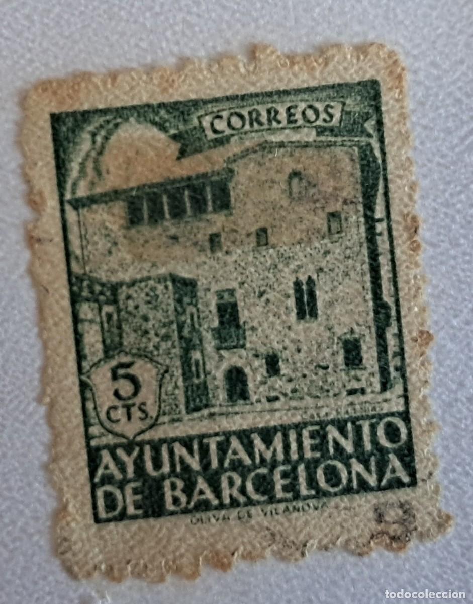 Sellos: sello de Espa&ntilde;a usado, ayuntamiento de Barcelona, 5 cts.