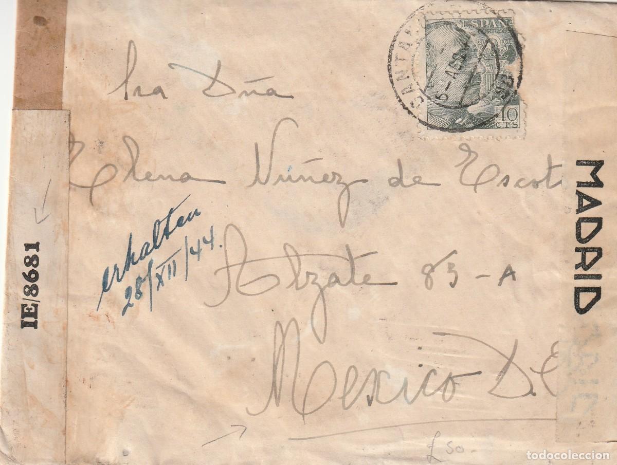Sellos: 1944. Liendo, Cantabria a Mexico. Censura brit&aacute;nica, Trinidad.