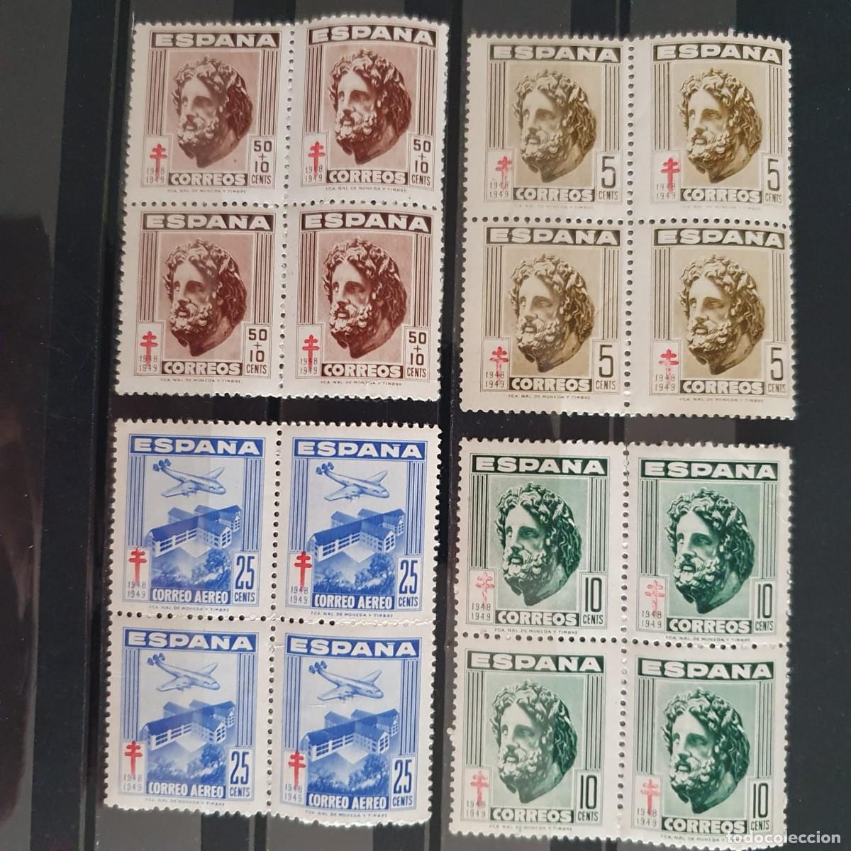 Sellos: SERIE COMPLETA EDIFIL 1040 ** A 1043 ** BLOQUE DE 4 ESPA&Ntilde;A 1948
