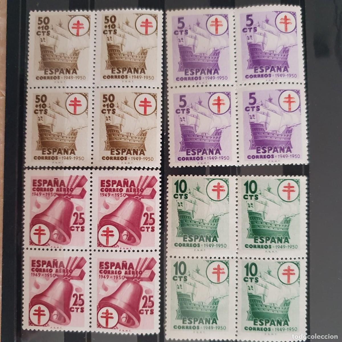 Sellos: SERIE COMPLETA EDIFIL 1066 ** A 1069 ** BLOQUE DE 4 ESPA&Ntilde;A 1949