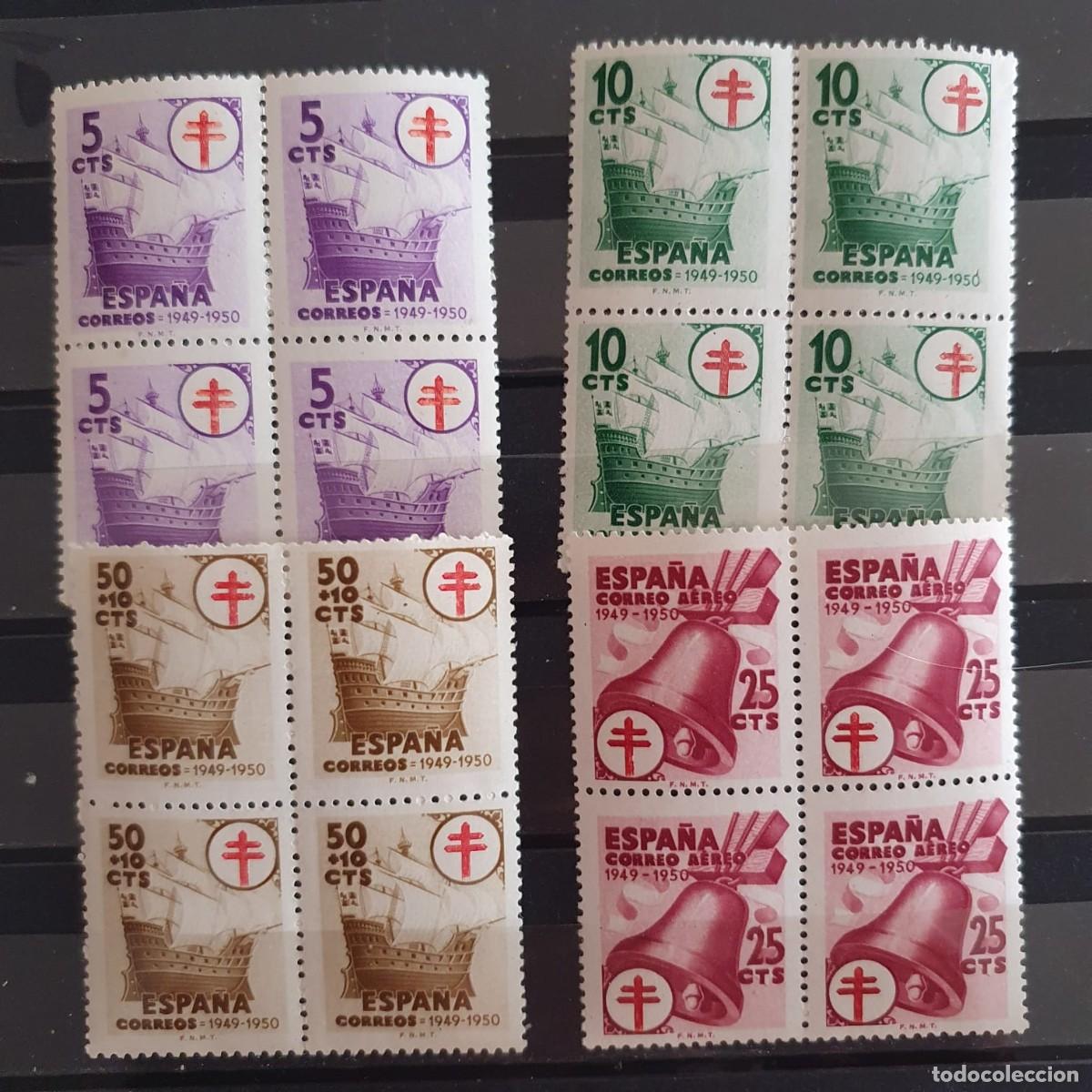 Sellos: SERIE COMPLETA EDIFIL 1066 ** A 1069 ** BLOQUE DE 4 ESPA&Ntilde;A 1949
