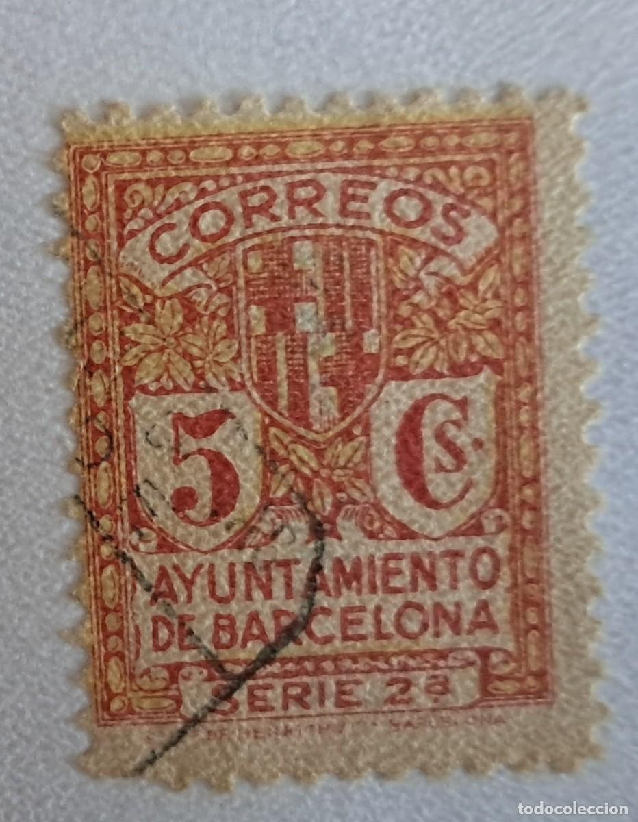 Sellos: sello usado, ayuntamiento de Barcelona, 5 ctos. serie 2&ordf;
