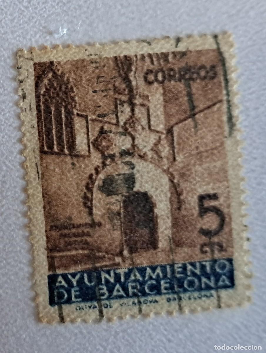 Sellos: sello usado, ayuntamiento de Barcelona, 5 ctos.