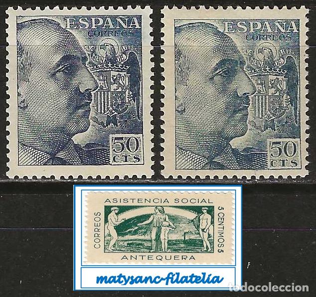 Sellos: ESPA&Ntilde;A 1949-1953. EDIFIL 1053. VALOR DE 50 C. VARIEDADES DE COLOR &rdquo;CID Y GENERAL FRANCO&rdquo;. MNH***