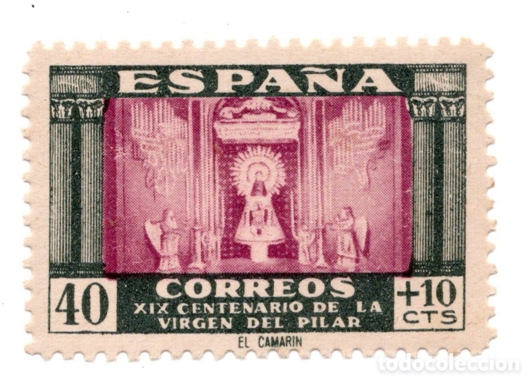Sellos: Espa&ntilde;a 1940 Virgen del Pilar 40+10 cts El Camar&iacute;n Edifil 893