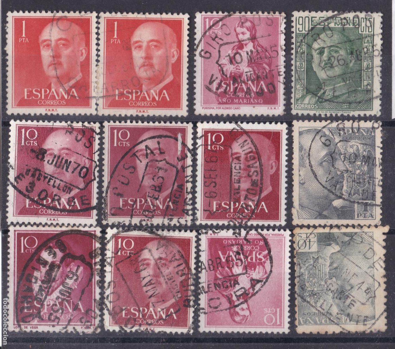Timbres: FC4-177- Lote 12 Sellos Matasellos GIRO/ CAJA POSTAL VALENCIA
