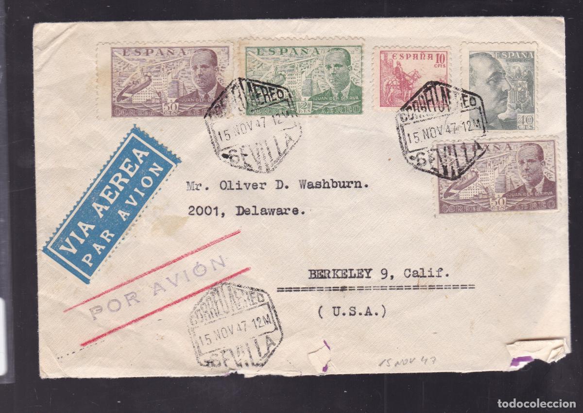 Sellos: HP3-3- Carta SEVILLA- USA 1947