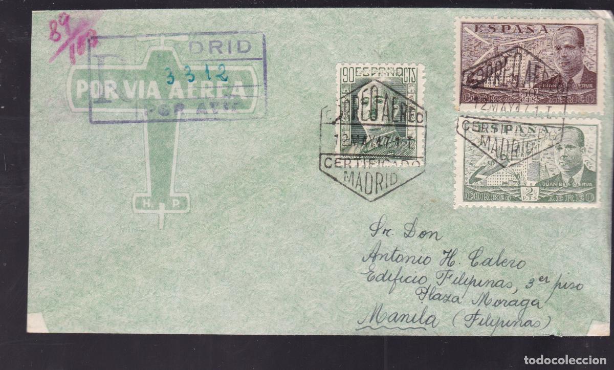 Sellos: HP3-4- Carta Certificado MADRID- FILIPINAS 1947