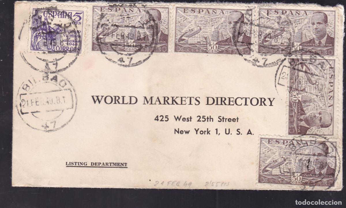 Sellos: HP3-5- Carta BILBAO- NUEVA YORK 1949