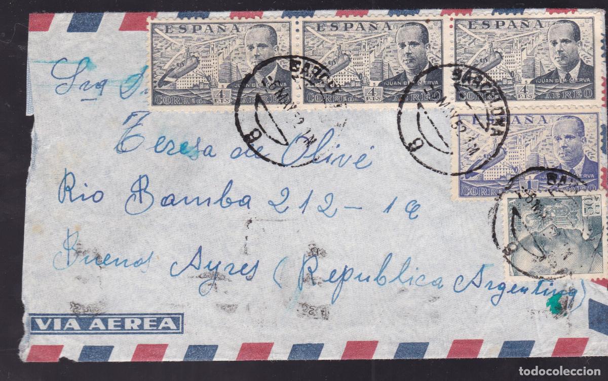 Sellos: HP3-5- Carta BARCELONA- ARGENTINA 1952