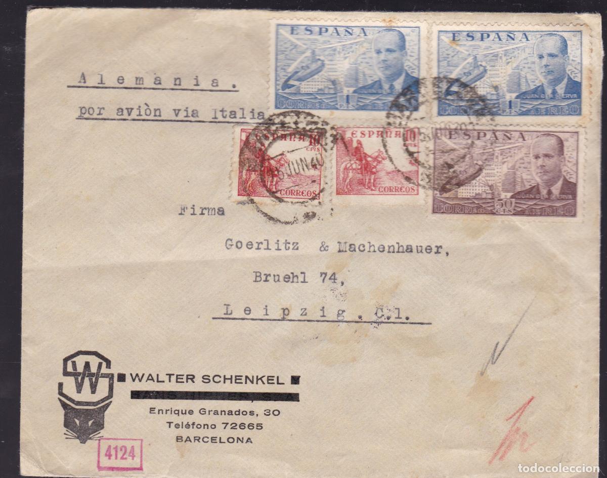 Sellos: HP3-8- Carta BARCELONA- ALEMANIA 1940. Censura.