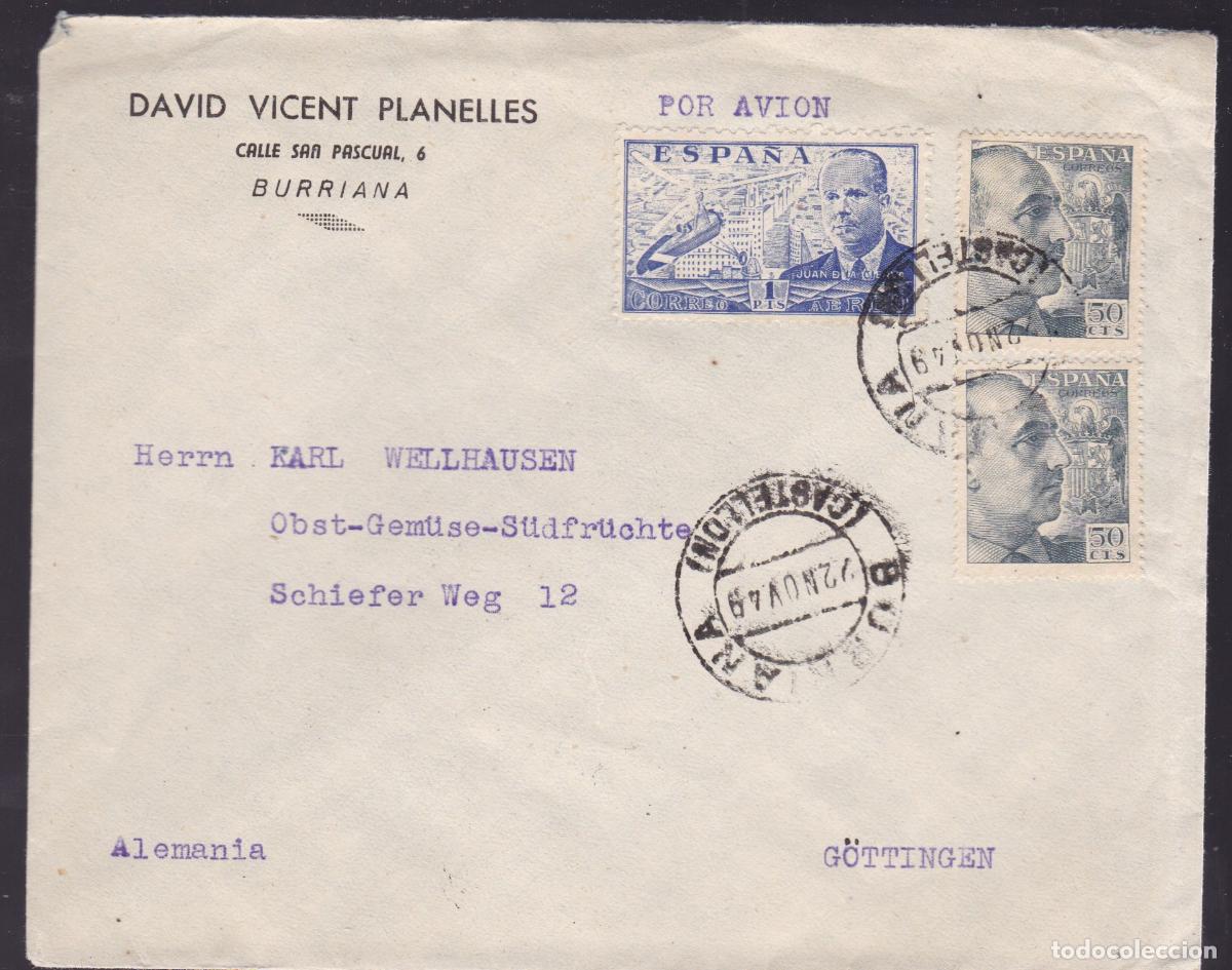 Sellos: HP3-8- Carta BURRIANA Castell&oacute;n - ALEMANIA 1949. Ambulante Dorso