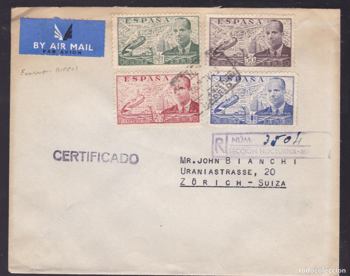 Sellos: HP3-9- Carta Certificada MADRID -SUIZA 1949.