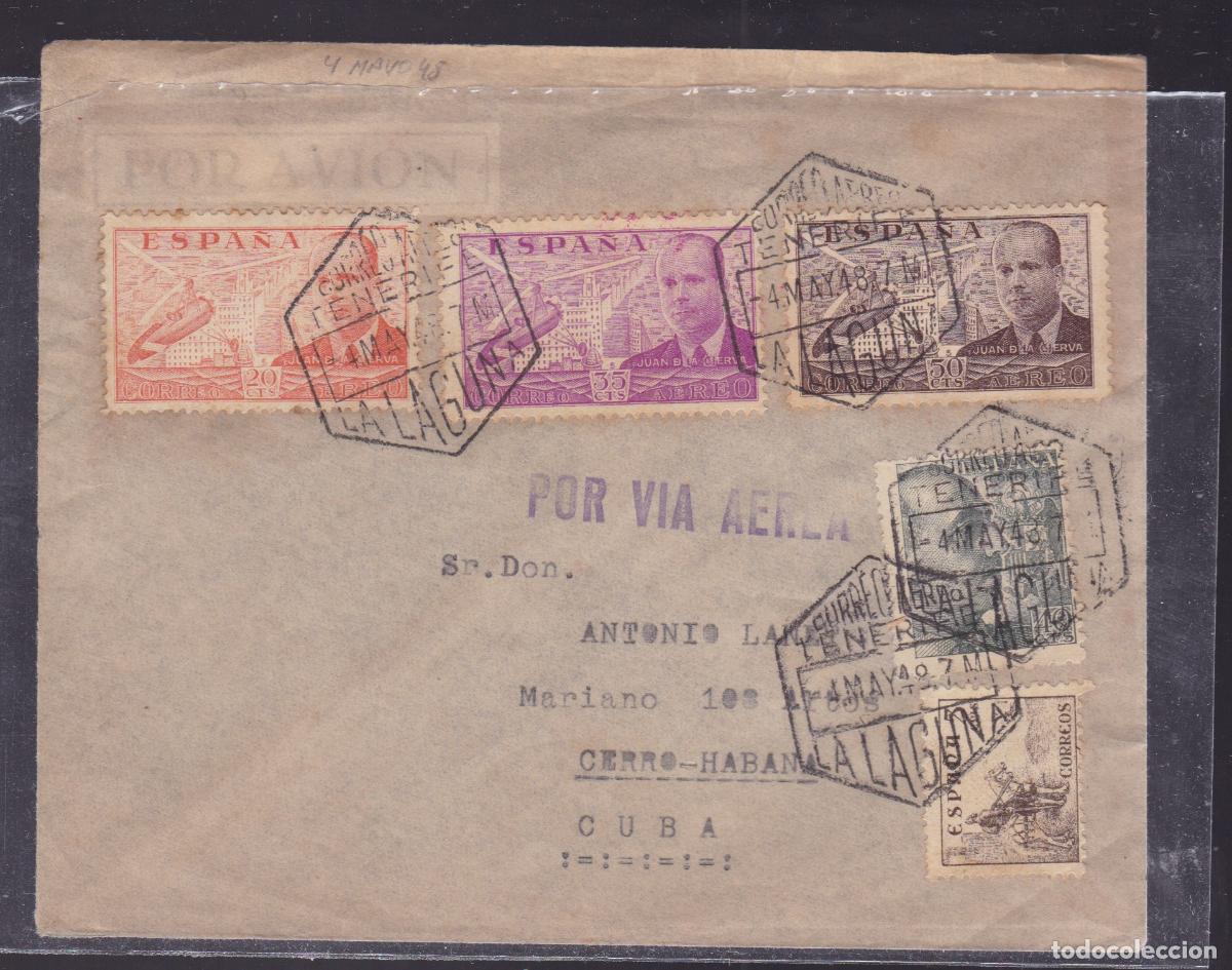 Sellos: HP3-9- Carta LA LAGUNA Tenerife -CUBA 1948.