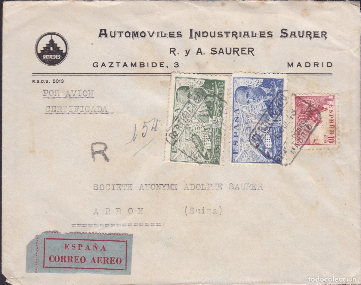 Sellos: HP3-11- Carta Certificada MADRID-SUIZA 1948