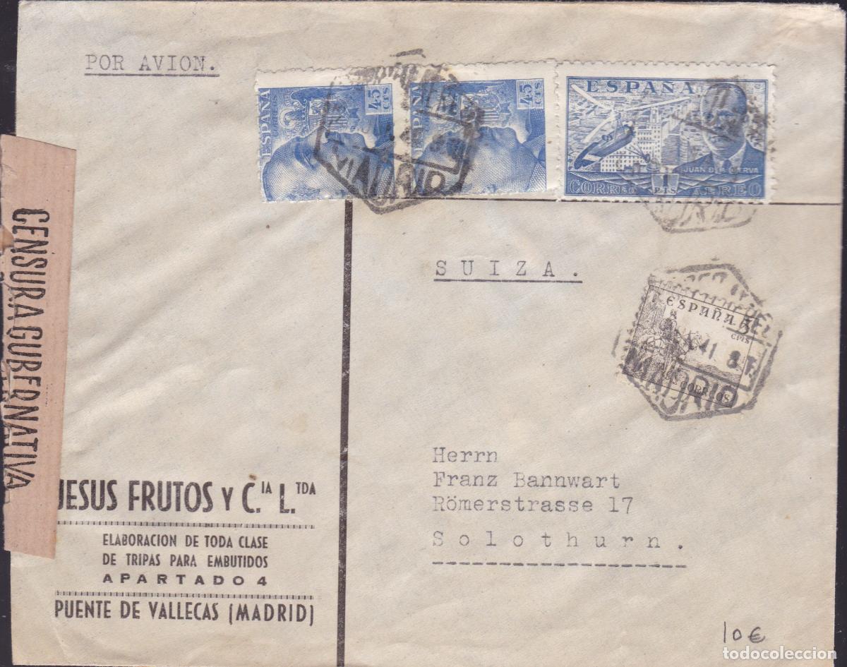 Sellos: HP3-11- Carta PUENTE VALLECAS MADRID-SUIZA 1941. Censura