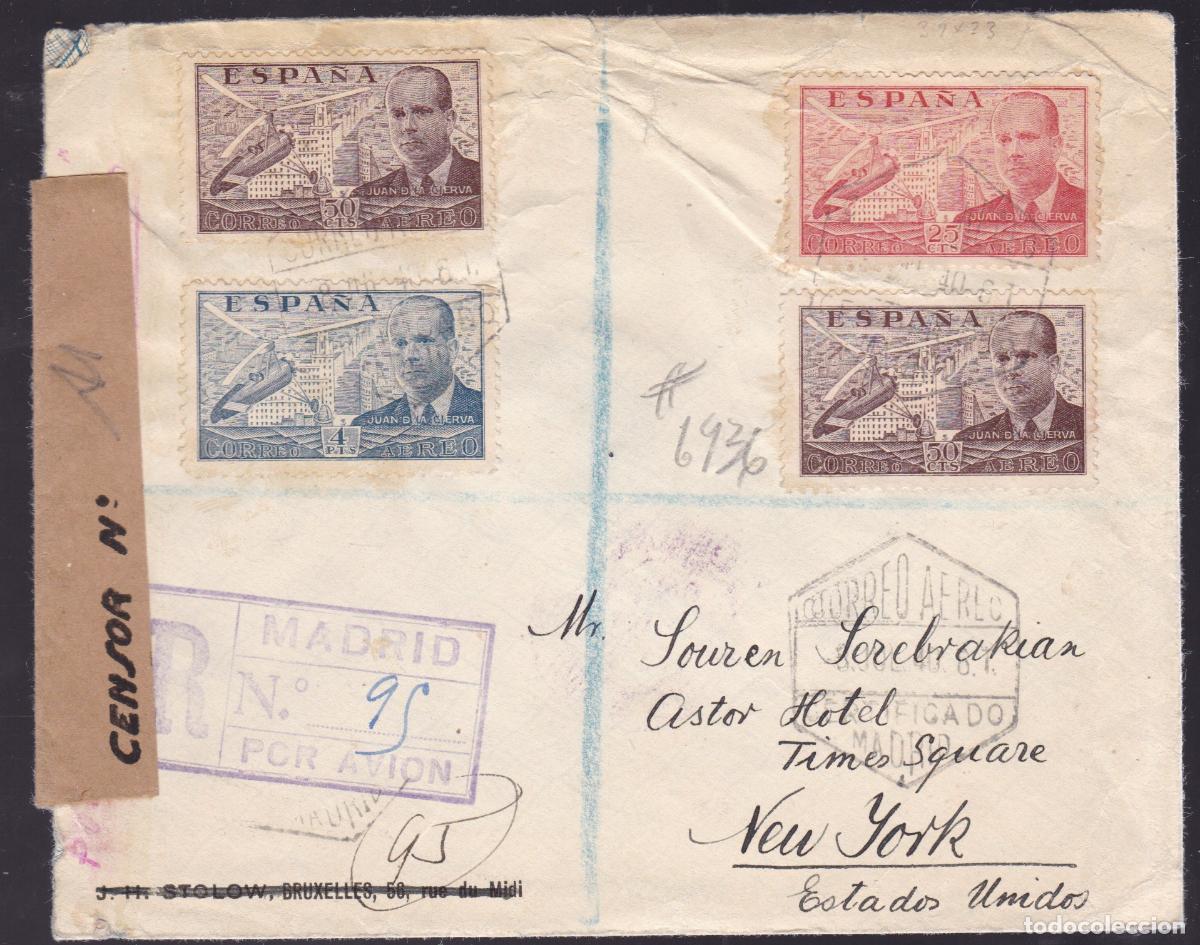 Sellos: HP3-11- Carta Certificada MADRID- Hotel Astor NUEVA YORK 1940. Censura . Llegada Hotel