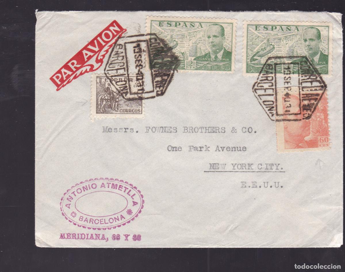 Sellos: HP3-12- Carta BARCELONA- USA 1940 . Censura. Sello Cid Litografiado