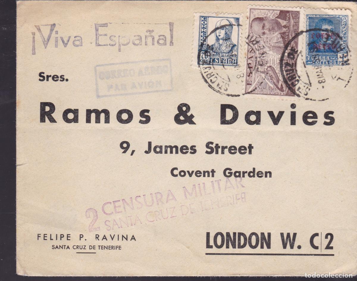 Sellos: HP3-13- Carta SANTA CRUZ TENERIFE -LONDRES 1939 . Censura.