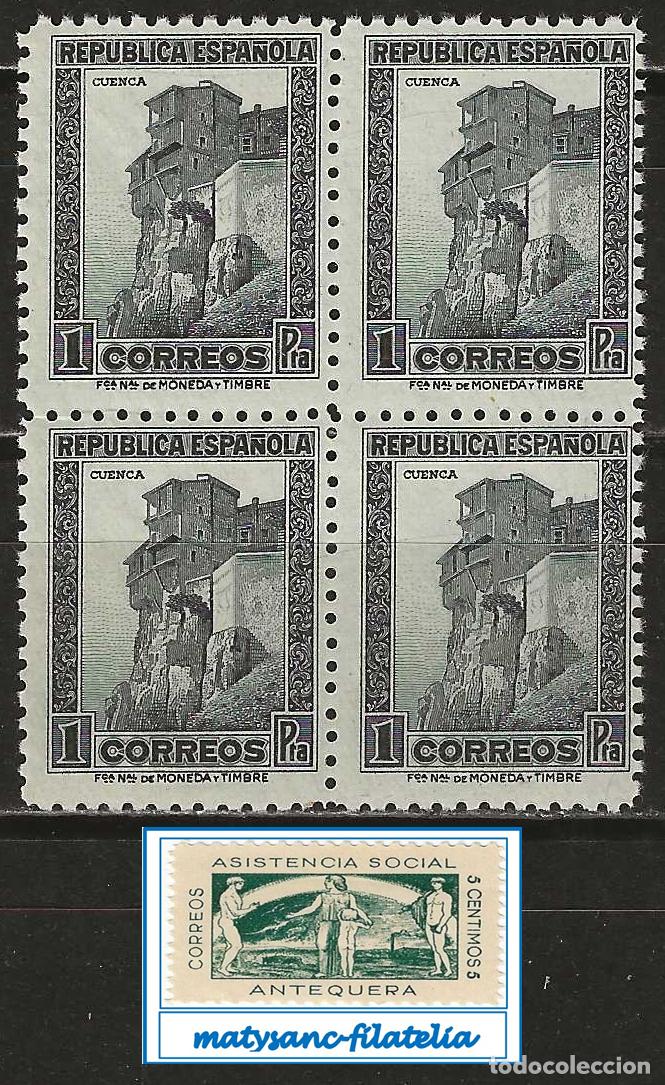 Sellos: ESPA&Ntilde;A 1938. EDIFIL 770. VALOR DE 1 P. BLOQUE DE 4 &rdquo;MONUMENTOS Y AUTOGIRO&rdquo;. MNH***