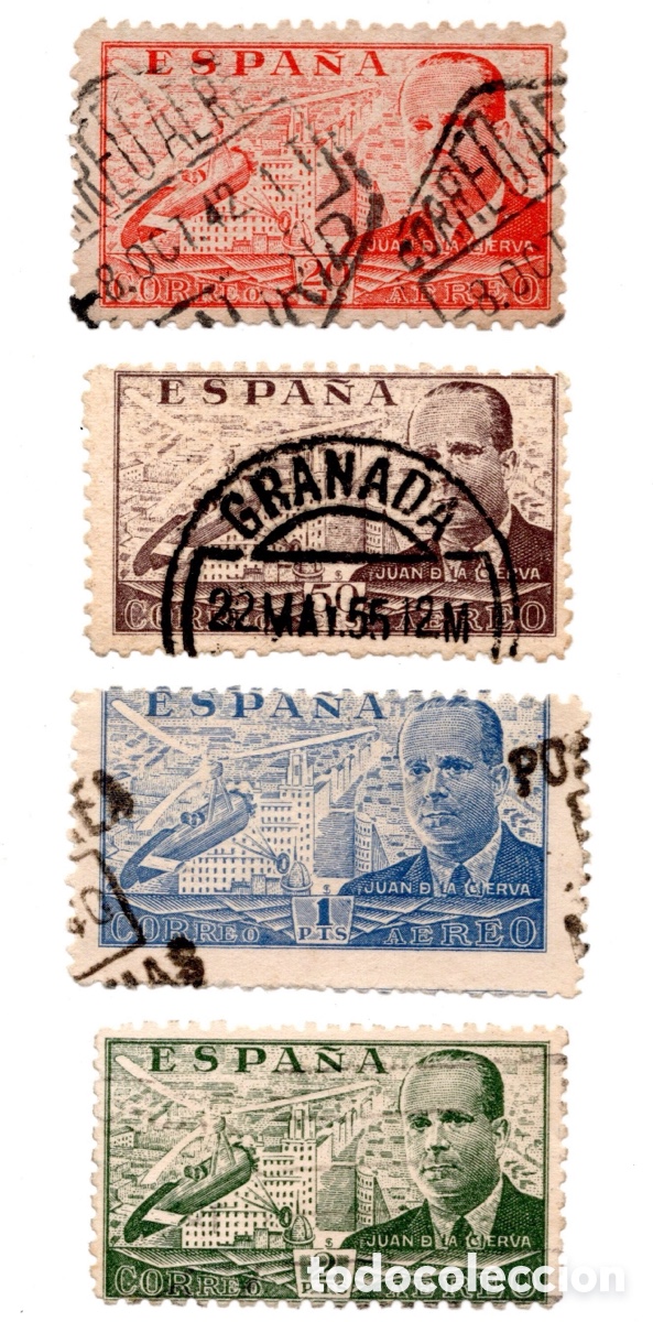 Sellos: Espa&ntilde;a 1940-47 Juan de la Cierva lote 4 sellos Edifil 940 943 944 945