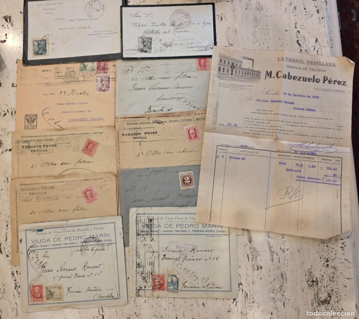 Sellos: 1929-1942 lote 10 cartas sobres Sevilla y C&oacute;rdoba a Fern&aacute;n-N&uacute;&ntilde;ez. Alguna con escrito comercial