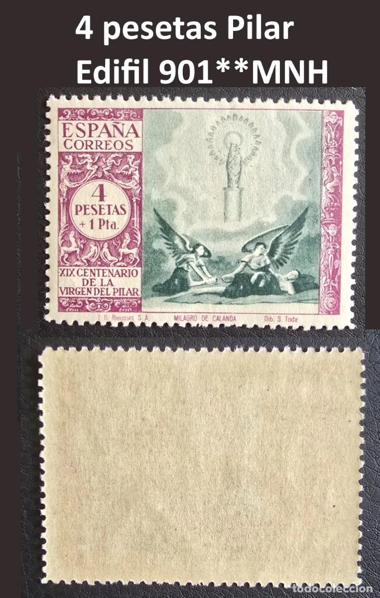 Sellos: ESPA&Ntilde;A, 1940 EDIFIL 901**MNH, Centenario de la Virgen del Pilar a Zaragoza, Correo terrestre Espa&ntilde;a,