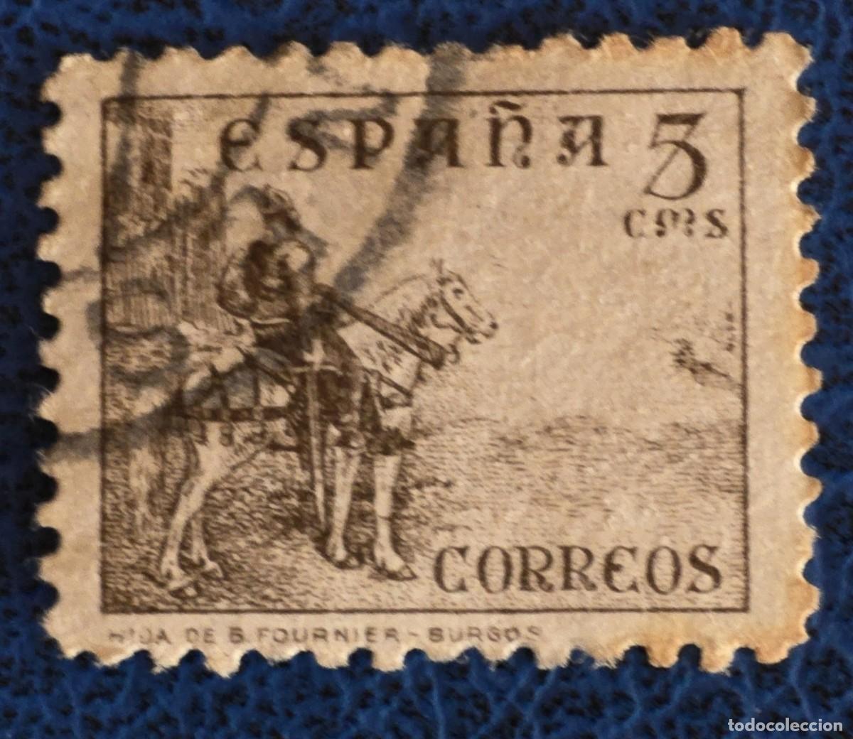 Sellos: SELLO USADO ESPA&Ntilde;A 1937-EL CID CAMPEADOR 5 CENT litografiado por la imprenta Hija de B. Four