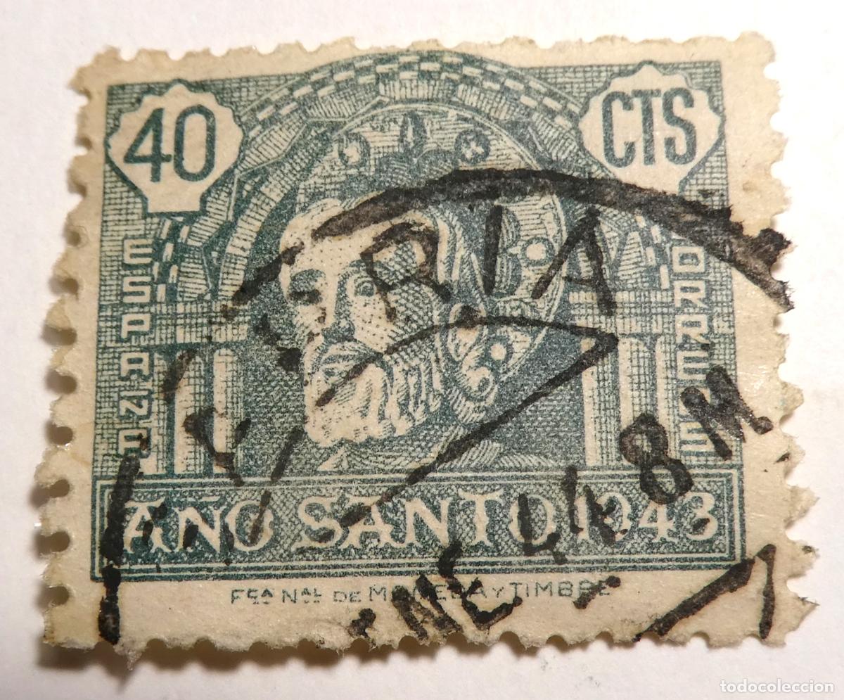 Sellos: Sello postal de Espa&ntilde;a, A&ntilde;o Santo Compostelano 40 c&eacute;ntimos 1943&ndash;1944 ,Ap&oacute;stol Santiago