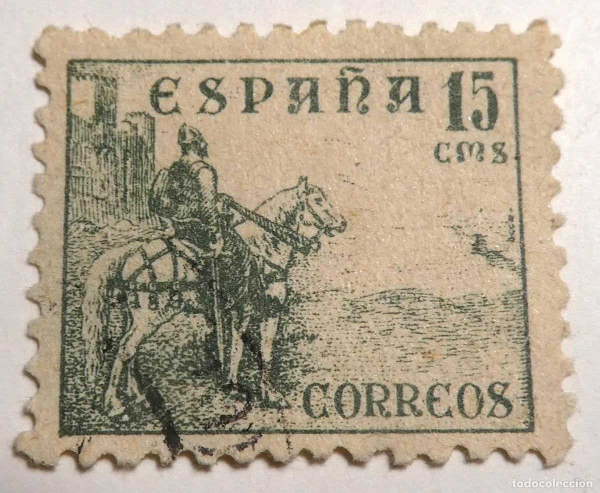 Sellos: Sello postal de Espa&ntilde;a 15 c&eacute;ntimos 1937 ,El Cid a caballo frente a un castillo