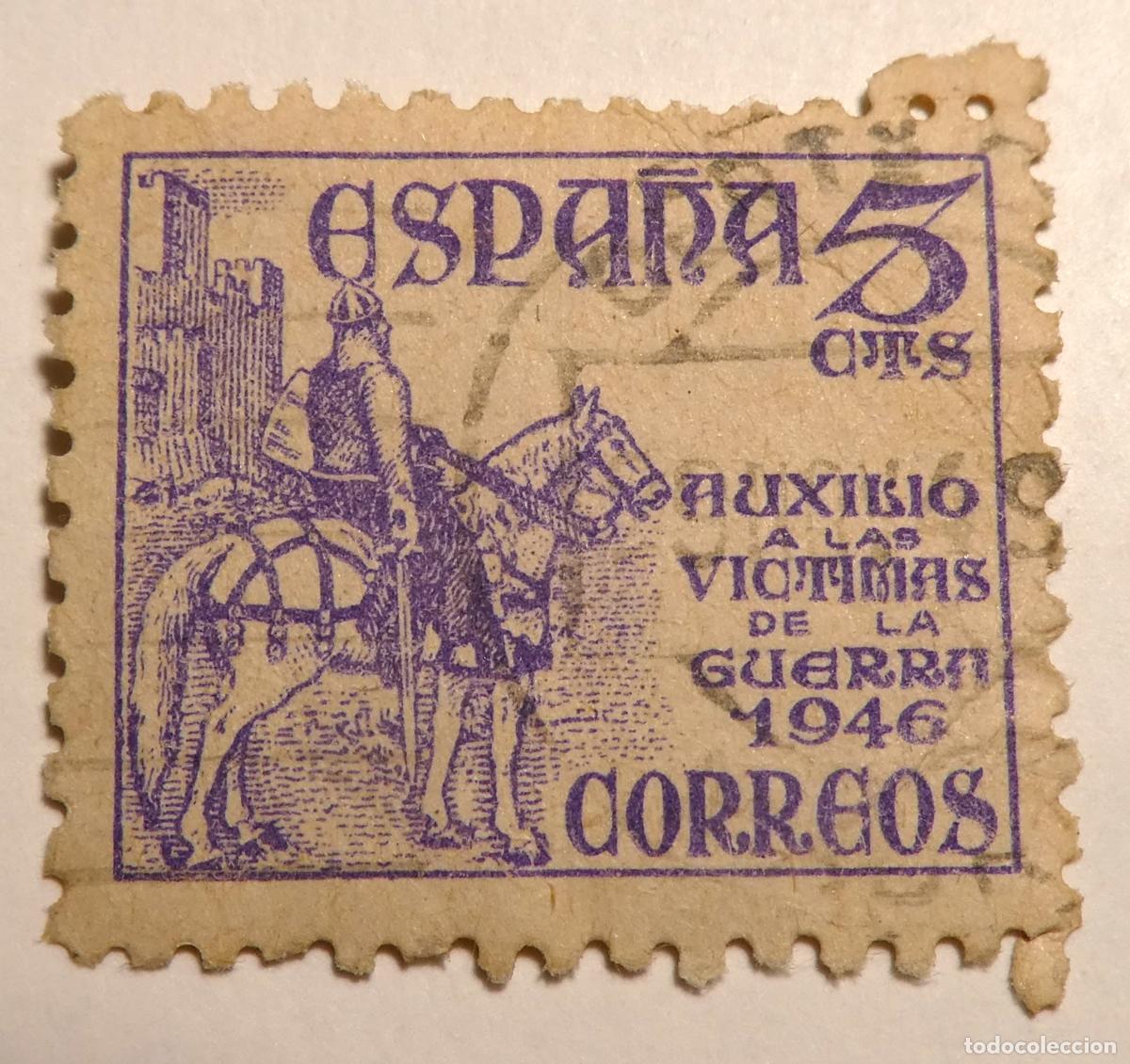 Sellos: Sello postal de Espa&ntilde;a 5 c&eacute;ntimos Auxilio a las V&iacute;ctimas de la Guerra. 1946