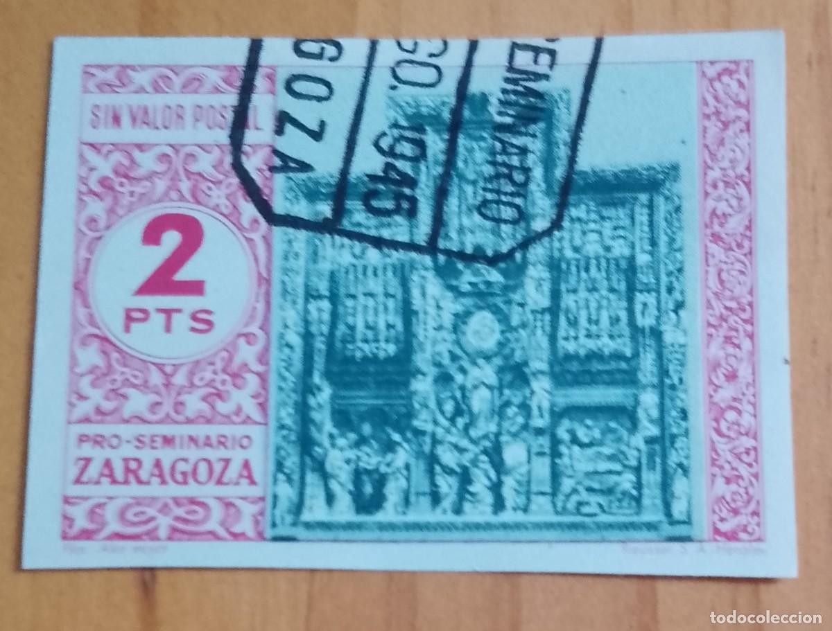 Sellos: 2 PTS - PRO-SEMINARIO ZARAGOZA - SIN VALOR POSTAL - PILAR. ALTAR MAYOR.