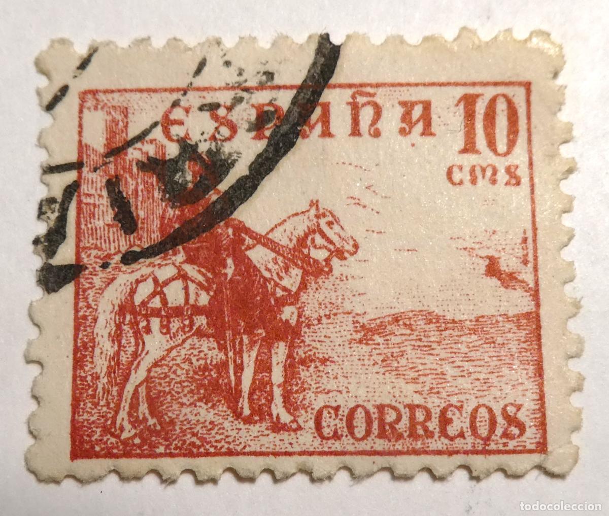 Stamps: Sello postal de Espa&ntilde;a 10 c&eacute;ntimos 1937, El Cid a caballo frente a un castillo