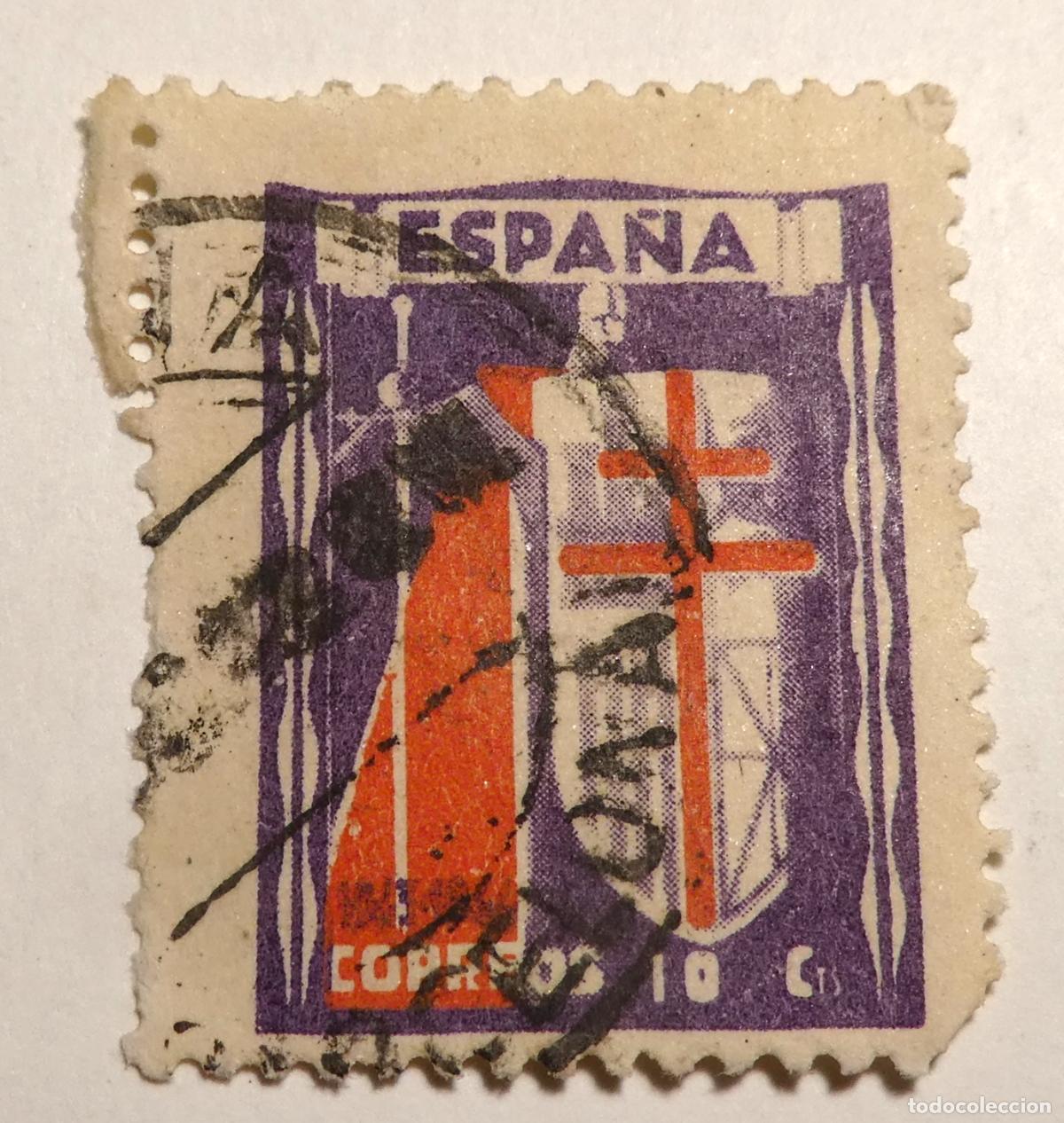 Sellos: Sello postal de Espa&ntilde;a 10 c&eacute;ntimos de 1943, Pro Tuberculosos